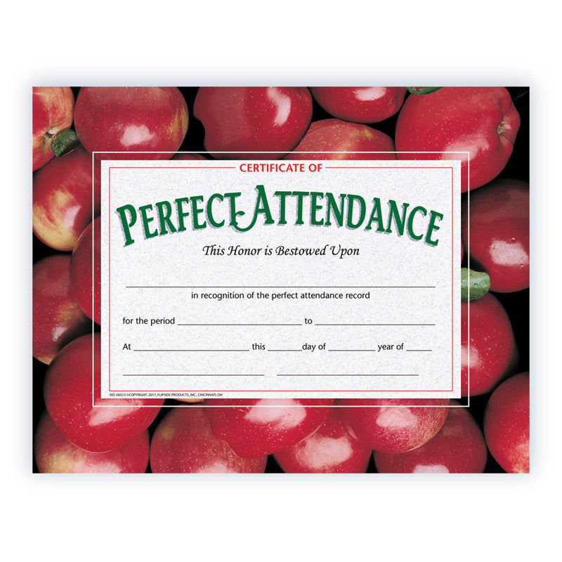 Certificate of Perfect Attendance, 8.5" x 11", Pack of 30