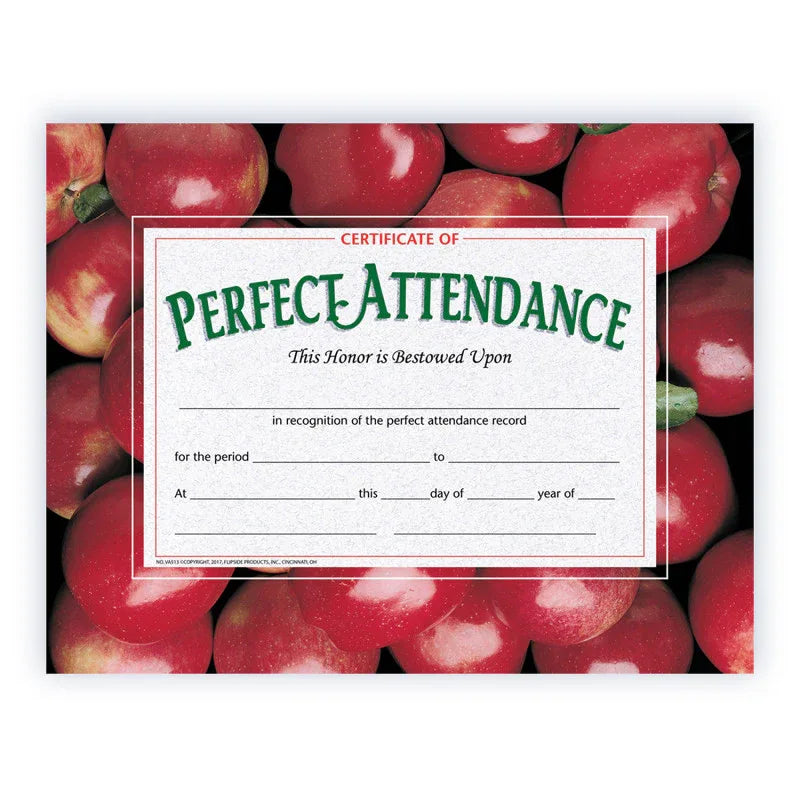 Certificate of Perfect Attendance, 8.5" x 11", Pack of 30