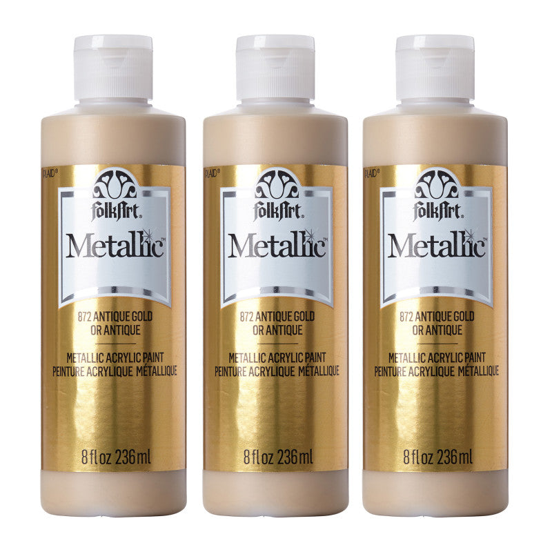 Acrylic Paint Metallic, 8oz., Antique Gold Metallic, Pack of 3