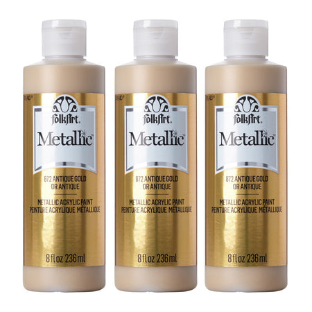 Acrylic Paint Metallic, 8oz., Antique Gold Metallic, Pack of 3