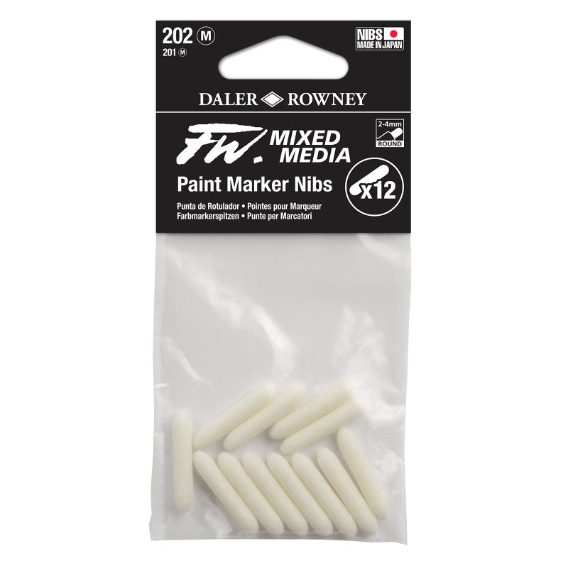 FW Ink Marker Replacement Nibs, Medium Round Tip, 2-4 mm, 12 Count