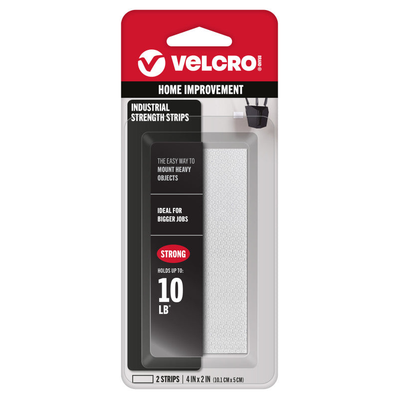 Industrial Strength Hook and Loop Strips, 4 in x 2 in, White, 2 Count