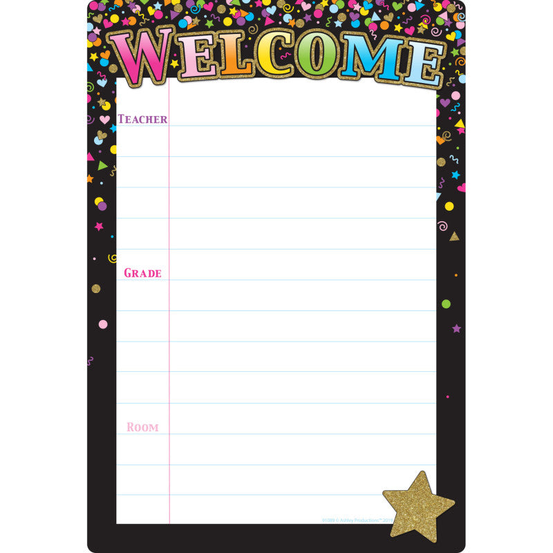 Smart Poly&reg; Chart Black Confetti Welcome, 13" x 19"