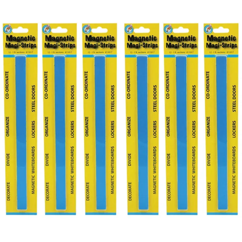Magnetic Magi-Strips, Blue, 12 Feet Per Pack, 6 Packs