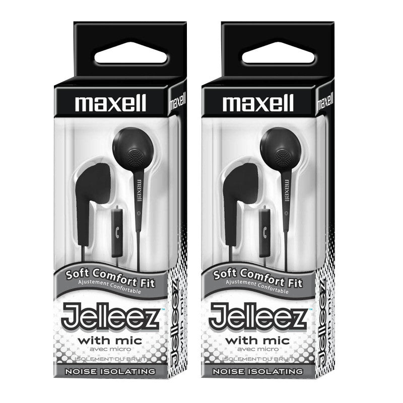 Jelleez&trade; Soft Earbuds with Mic, Black, Pack of 2