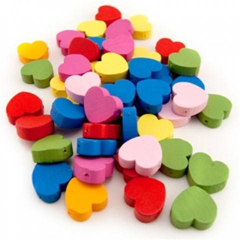 Hygloss Bright Wooden Heart Beads, 125 per pack