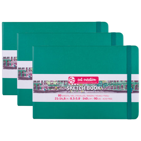 Sketchbook, 80 Sheets, 90lbs, Forest Green Cover, 8.3" x 5.8" (A5), Pack of 3