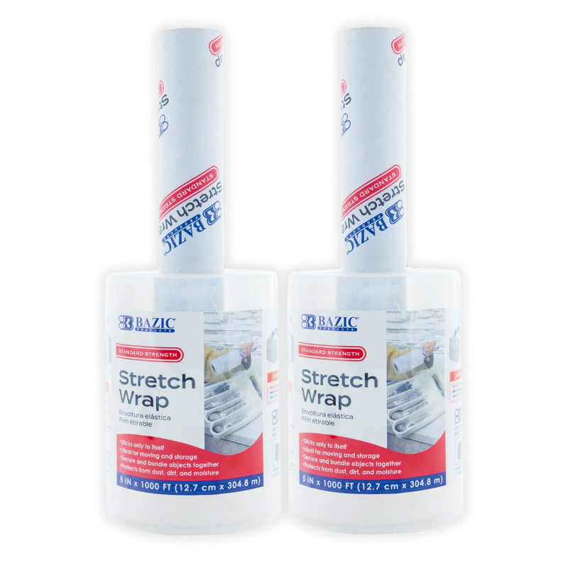 Stretch Wrap Film, 5" x 1000', Pack of 2