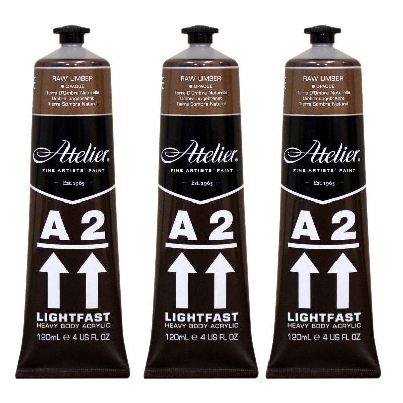 A2 Heavy Body Lightfast Artist Acrylic, 4 oz., Raw Umber, Pack of 3