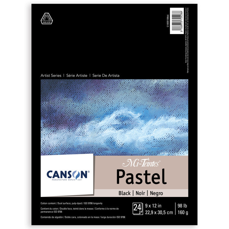 Artist Series Mi-Teintes Pastel Pad, Black, Foldover Binding, 24 Sheet, 9x12 inch, 1 Count