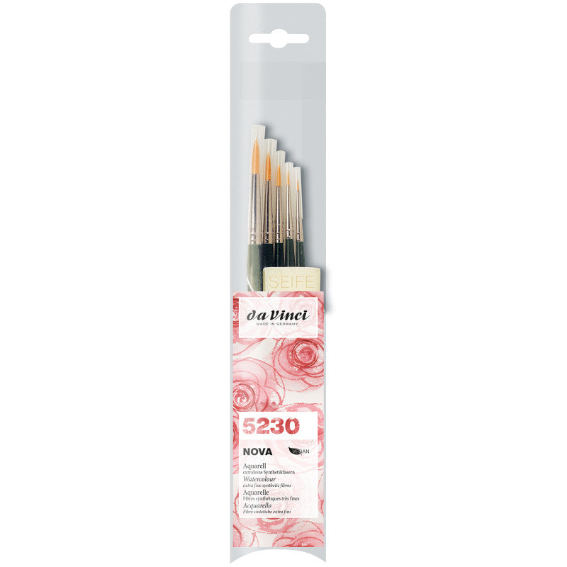 NOVA Model Painting Brushes, Synthetic, All Paint Types, Round, Series 1570, Assorted Sizes, 5 Brush Set with Soap