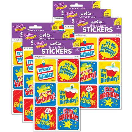 It's My Birthday Tear & Share Stickers&reg;, 30 Per Pack, 6 Packs