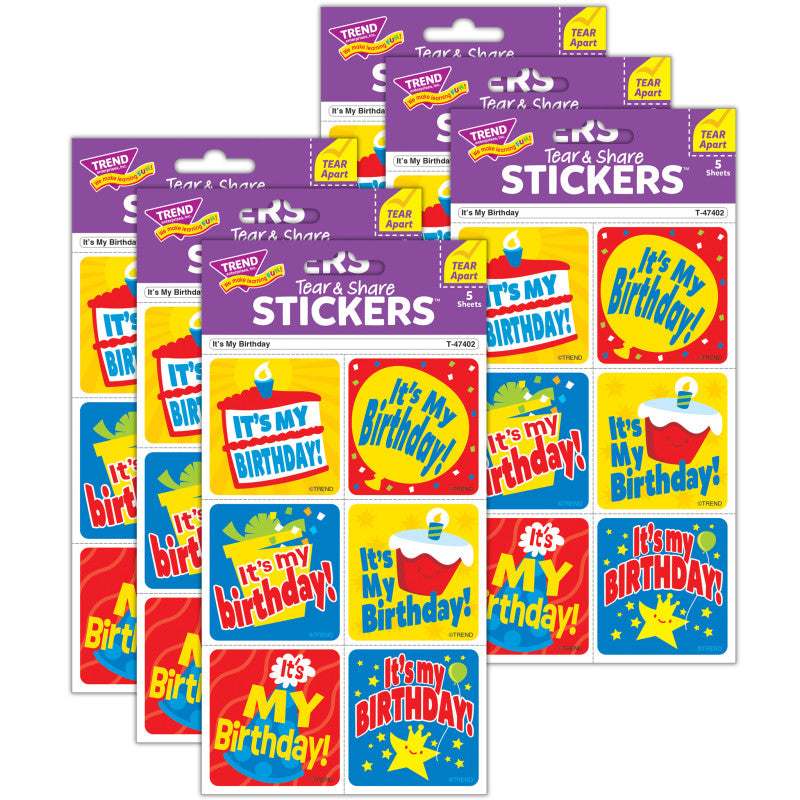 It's My Birthday Tear & Share Stickers&reg;, 30 Per Pack, 6 Packs