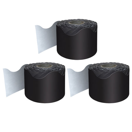 Black Rolled Scalloped Border, 2-1/4 Inch x 65 Feet Per Roll, Pack of 3