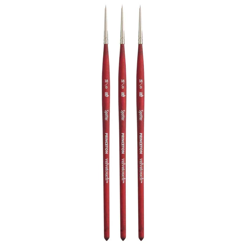 Velvetouch Spotter Brush, Synthetic Bristles, Short Handle Mixed Media Paintbrush, Scarlet, Size 18/0, Pack of 3