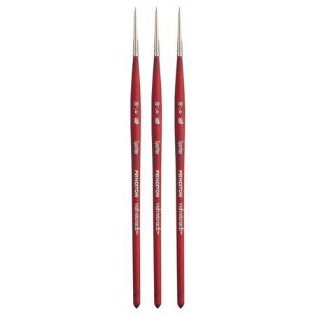 Velvetouch Spotter Brush, Synthetic Bristles, Short Handle Mixed Media Paintbrush, Scarlet, Size 18/0, Pack of 3