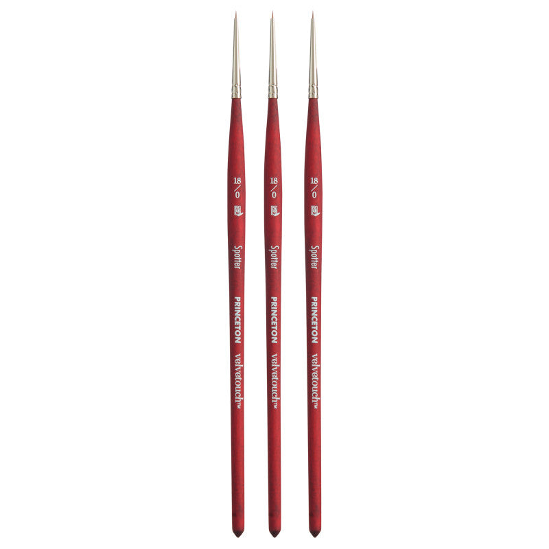 Velvetouch Spotter Brush, Synthetic Bristles, Short Handle Mixed Media Paintbrush, Scarlet, Size 18/0, Pack of 3