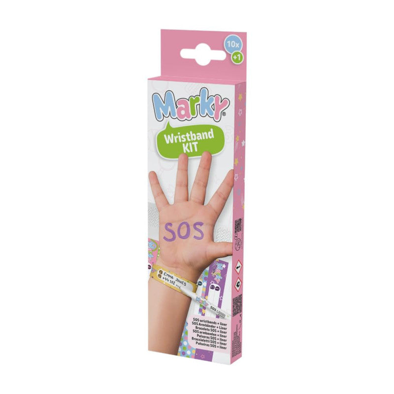 Waterproof Safety ID Wristbands with Permanent Fineliner, 10 Designs, 20 Bands