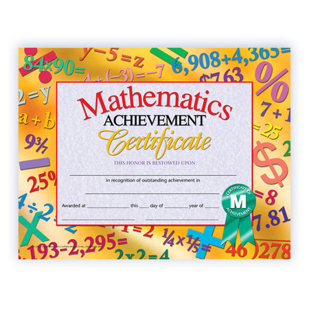 Math Achievement Certificate, 8.5" x 11", Pack of 30