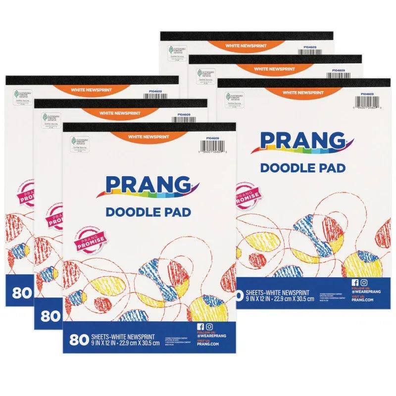 Doodle Pad, White, 9" x 12", 80 Sheets, Pack of 6