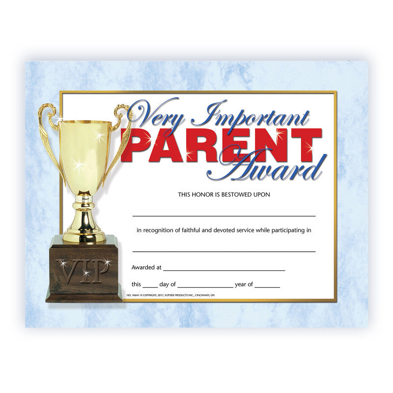 Very Important Parent Award Certificate, 8.5" x 11", Pack of 30