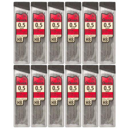 HB Super Hi-Polymer Leads, 0.5mm, Black, 30 Per Pack, 12 Packs