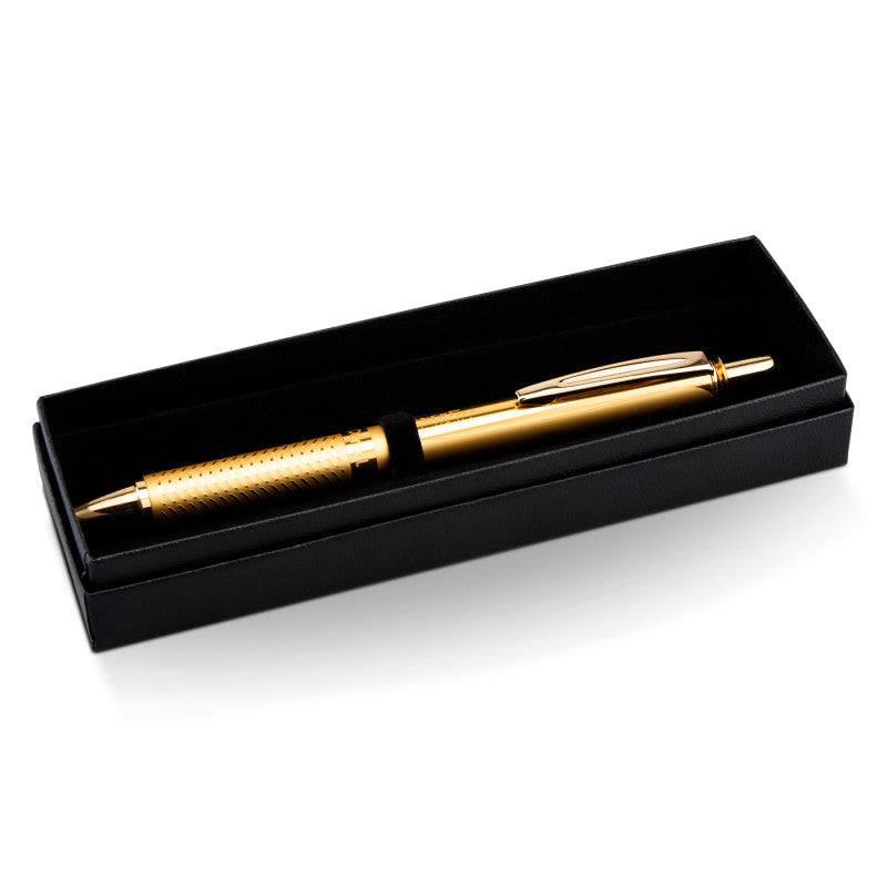 EnerGel Alloy Retractable Premium Liquid Gel Pen, (0.7mm) Metal Tip, Medium Line, Gold Barrel, Black Ink, in gift box