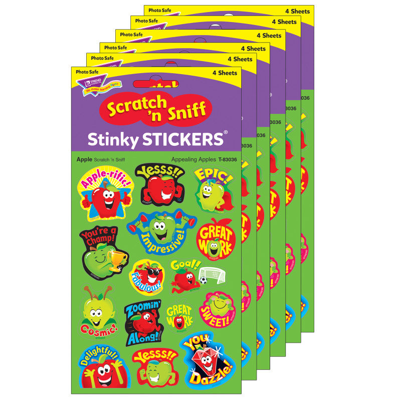 Appealing Apples/Apple Mixed Shapes Stinky Stickers&reg;, 60 Per Pack, 6 Packs