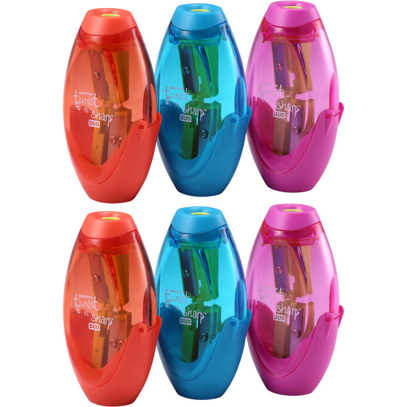 Twist-n-Sharp&trade; Duo Pencil Sharpener, Assorted Colors, Pack of 6
