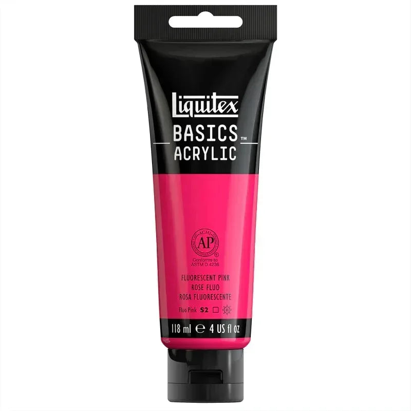 BASICS Acrylic Paint, 118 mL Tube, Fluorescent Pink