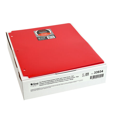 Two-Pocket Heavyweight Poly Portfolio Folder with Three-Hole Punch, Red, Pack of 25