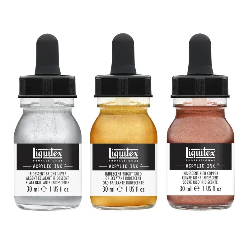 Professional Acrylic Ink, Iridescent Colors, 30 mL Bottles, Set of 3
