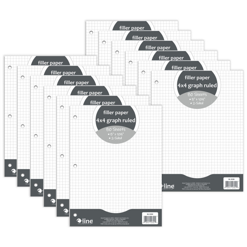 Filler Paper, 4 x 4 Graph Ruled, White, 80 Sheets Per Pack, 12 Packs