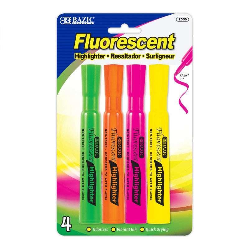 Desk Style Fluorescent Highlighters, Pack of 4