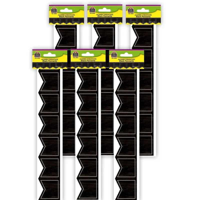 Modern Farmhouse Black Pennants Die-Cut Border Trim, 35 Feet, 6 Packs