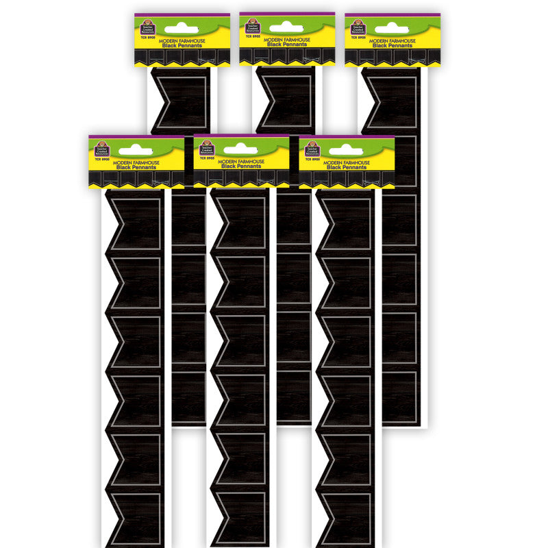 Modern Farmhouse Black Pennants Die-Cut Border Trim, 35 Feet, 6 Packs