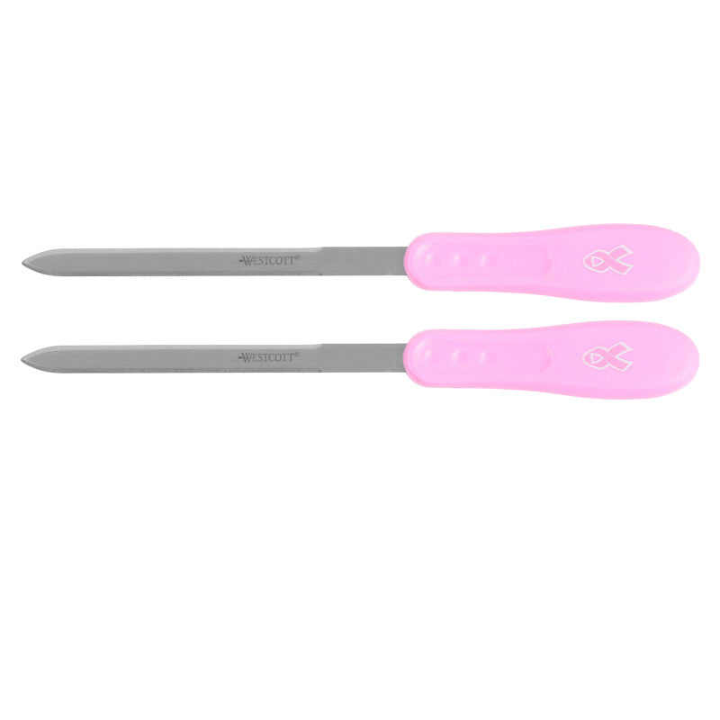 Pink Ribbon Stainless Steel Letter Opener, Breast Cancer Awareness, 9 in, Pink, Set of 2
