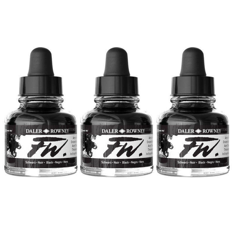FW Acrylic Ink, Black, 29.5ml, Pack of 3