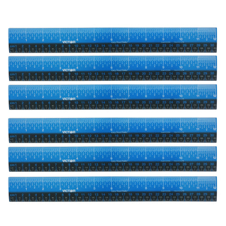 Easy Read&trade; Ruler, Plastic, Blue/Black, 12", Pack of 6