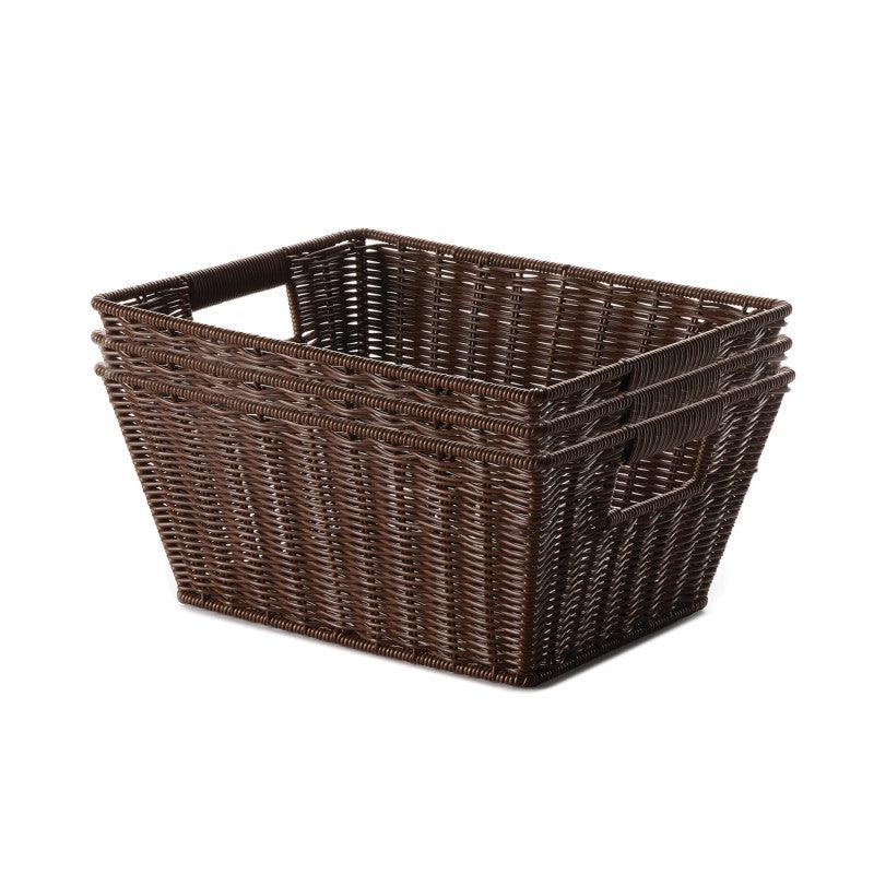 Brown Wicker Storage Baskets, Set of 3