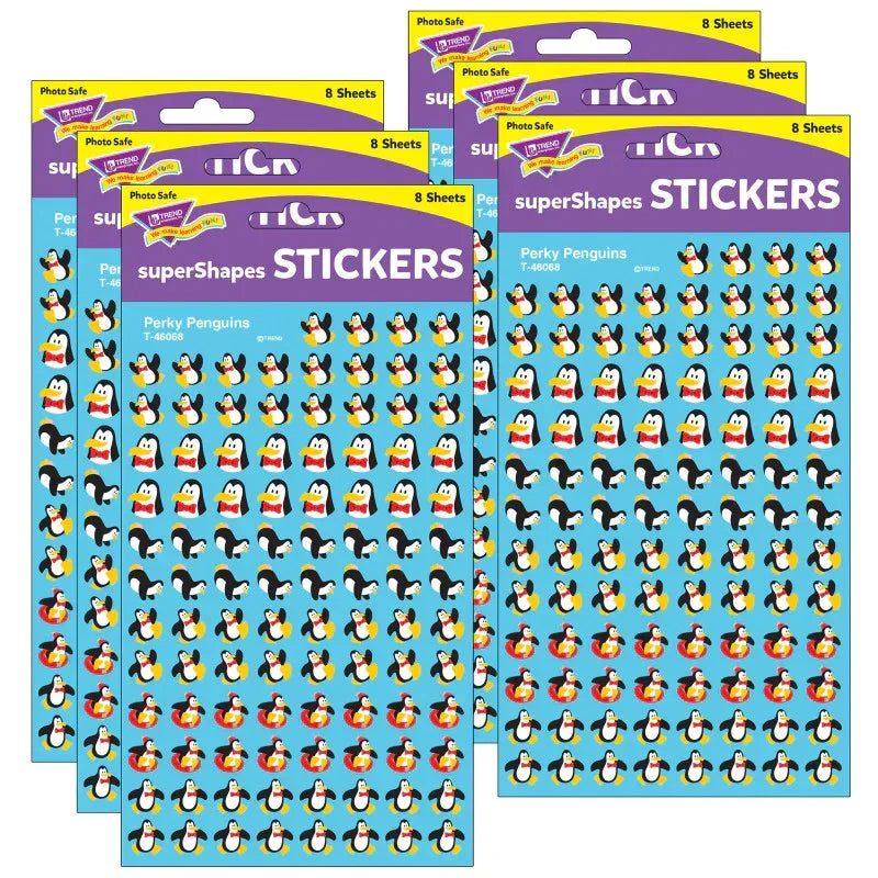 Perky Penguins superShapes Stickers, 800 Per Pack, 6 Packs