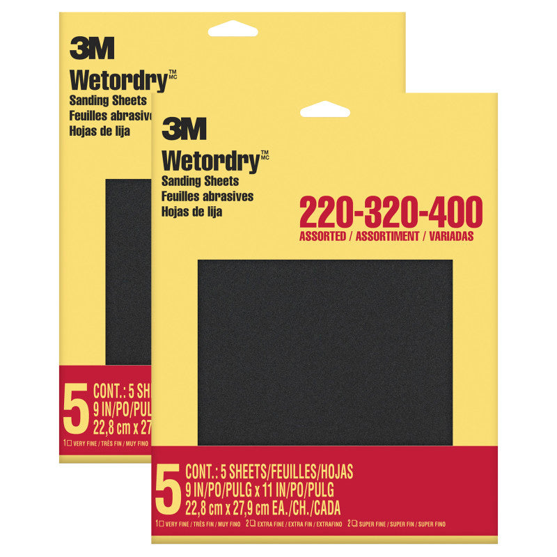 Wetordryâ¢ Sandpaper, 220, 320, 400 Grit Assortment, 9x11 in, 5 Sheets Per Set, 2 Sets