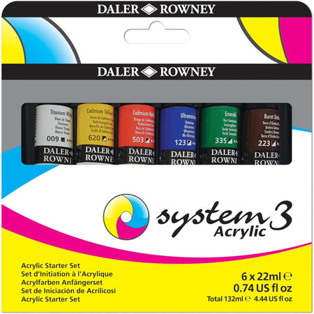 System3 Acrylic Paint Starter Set, Assorted Colors, 22ml, 6 Pieces