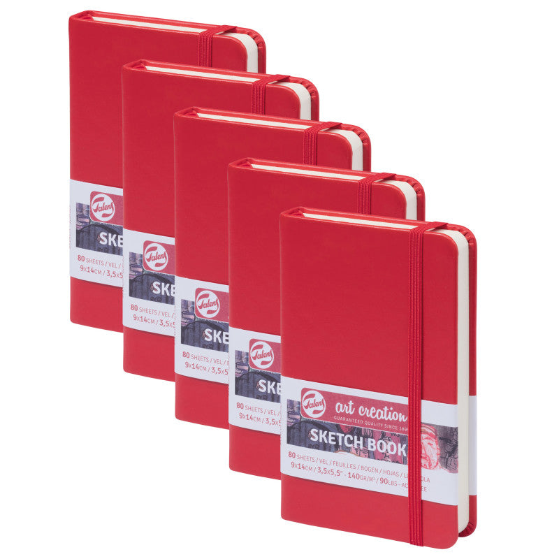 Sketchbook, 80 Sheets, 90lbs, Red Cover, 3.5" x 5.5", Pack of 5