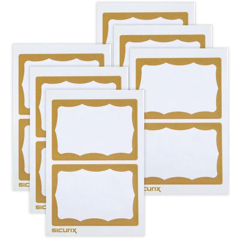 Adhesive Badges, Gold Border, 100 Per Pack, 6 Packs