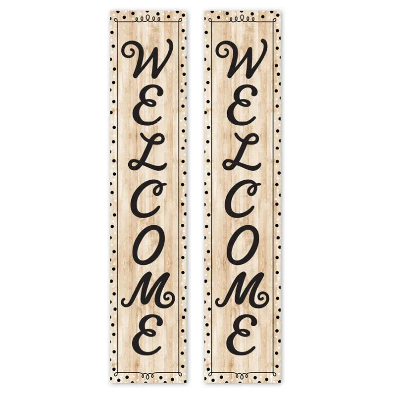 Black, White, and Wood Welcome Banner, 8" x 39", Pack of 2
