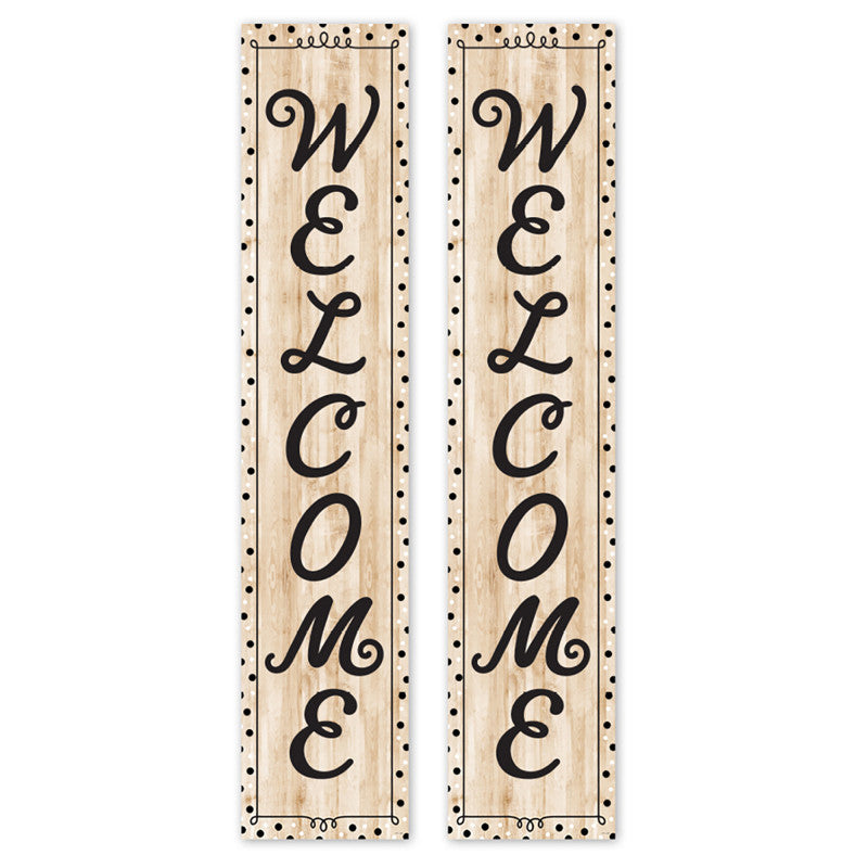Black, White, and Wood Welcome Banner, 8" x 39", Pack of 2