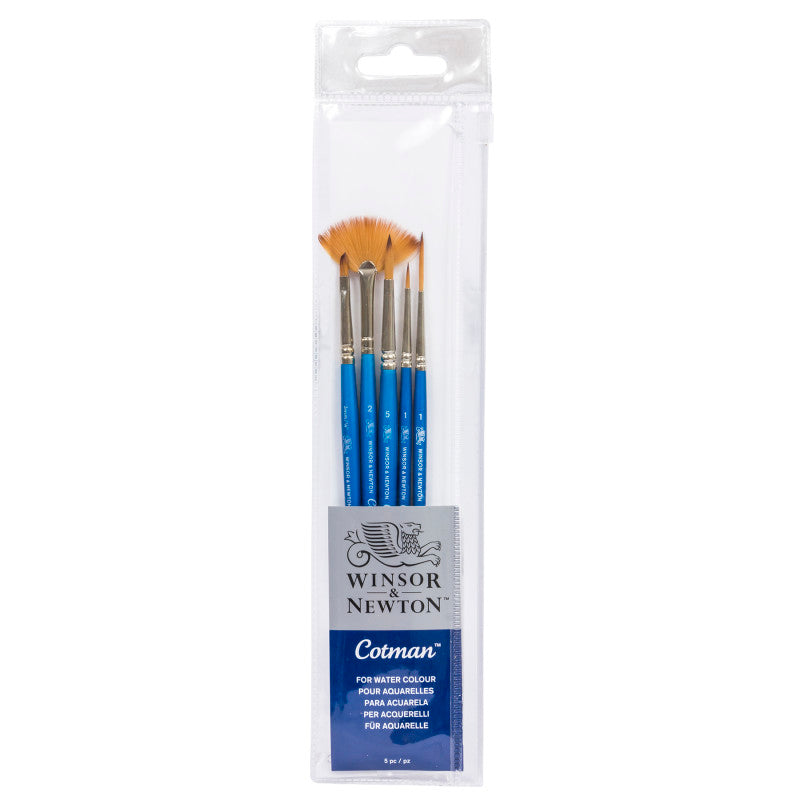 Cotman Watercolor Brushes, Set of 5 (Round 1 & 5, Rigger 3, Angled 1/8", Fan 2)