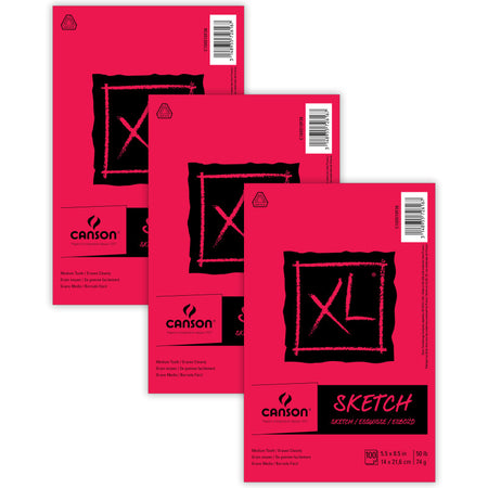 XL Series Sketch Pad, Foldover Binding, 100 Sheet, 5.5x8.5 inch, Pack of 3