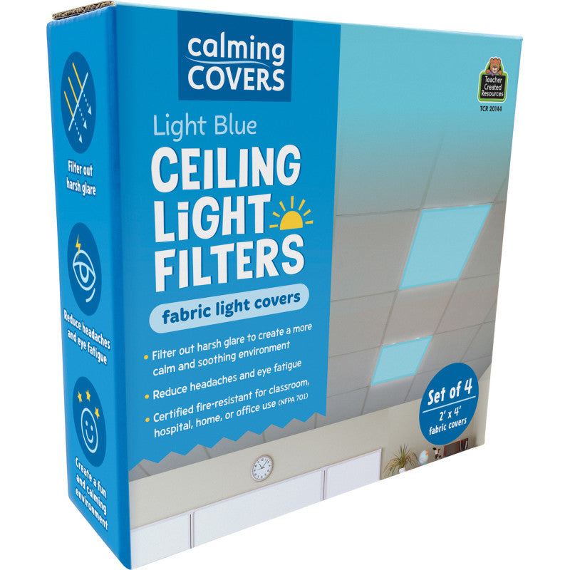 Light Blue Calming Covers Ceiling Light Filters, 2' x 4', Set of 4